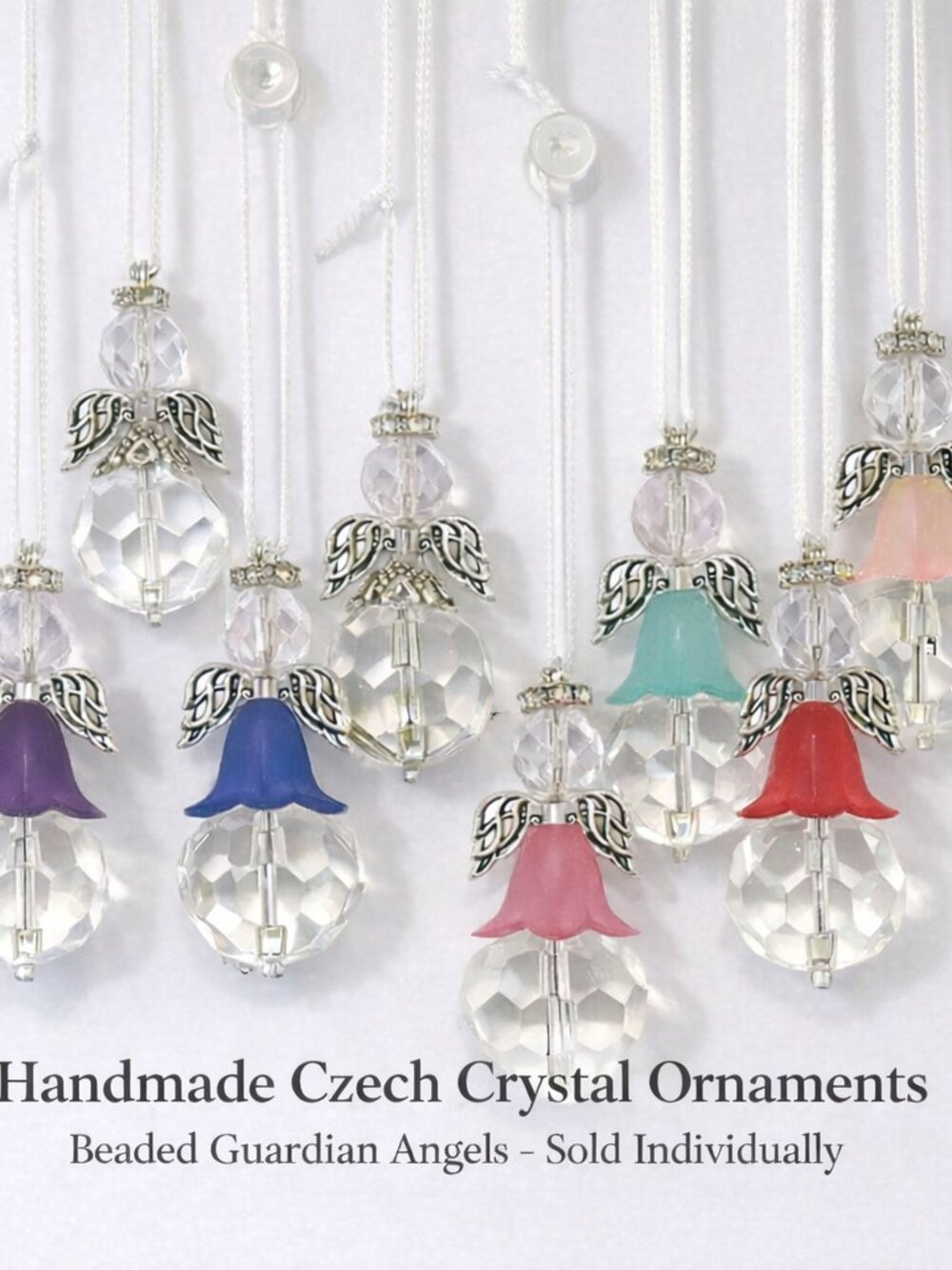 Czech Crystal Angel Ornament – Handmade Beaded Flower‑Skirt Keepsake Gift
